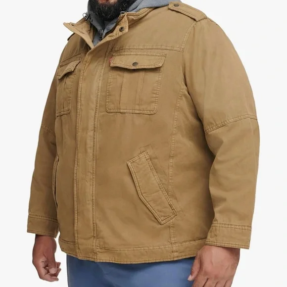 Levi's Men's Washed Cotton Hooded Military Jacket Large Tall LT NEW - Picture 7 of 7